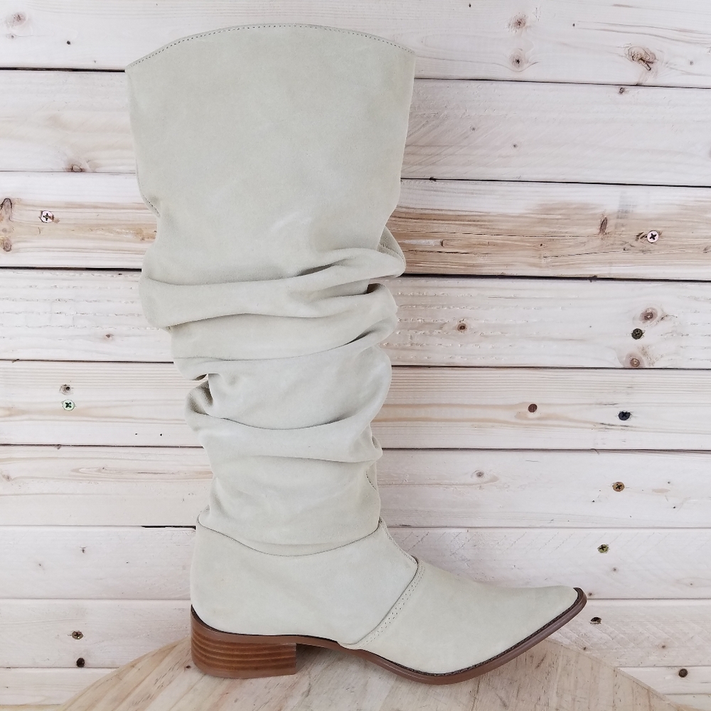 CL Slouch Western Cowgirl Cowboy Knee Boots Leather / Suede Pointed Toe 6M NEW